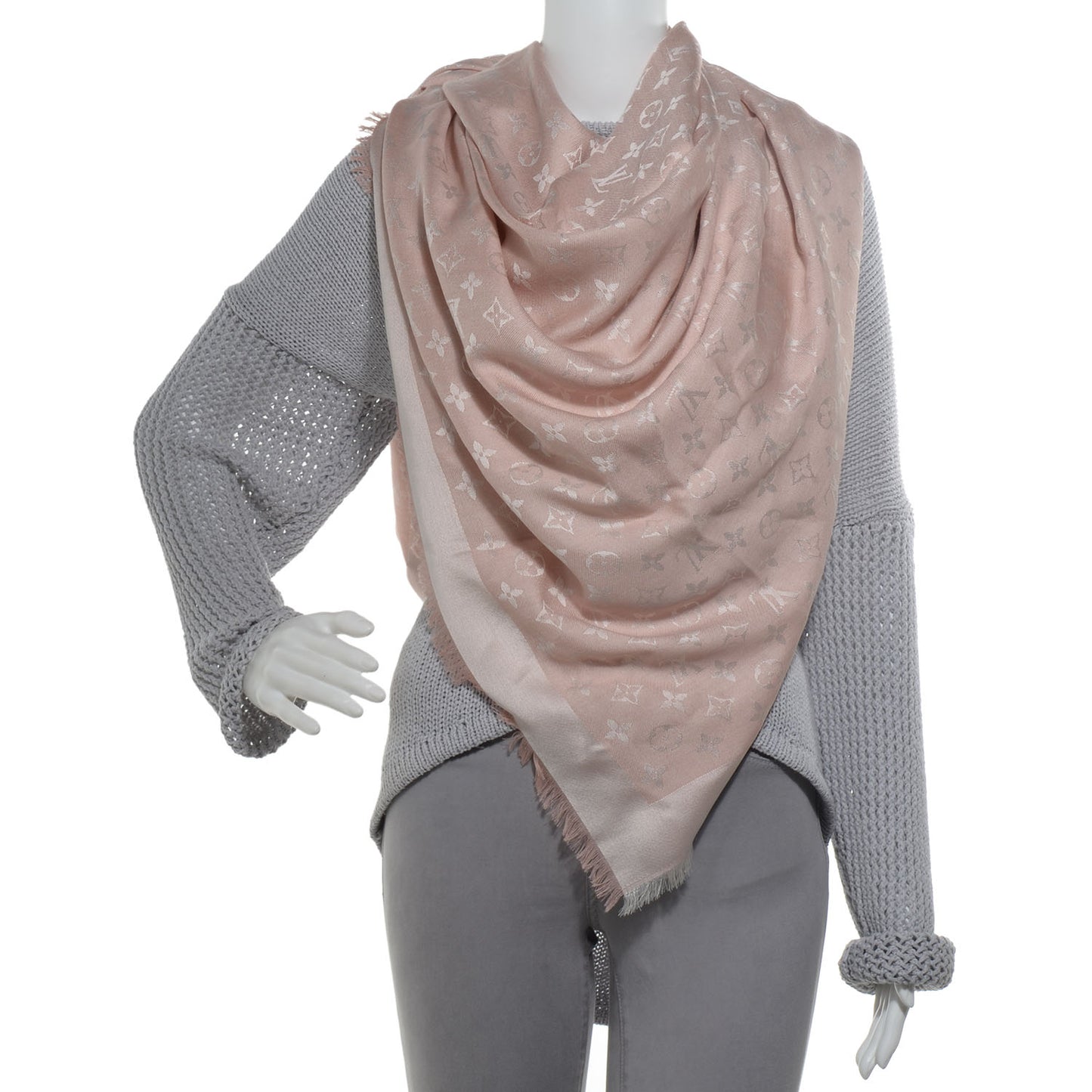 Silk Wool Monogram Denim Shawl Rose