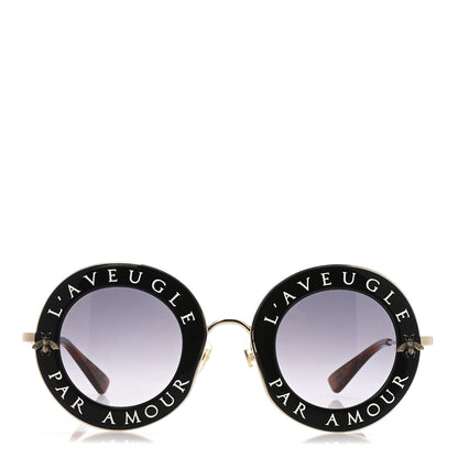 Gucci Metal L'Aveugle Par Amour Round Frame Sunglasses GG0113S Black 2 of 8
