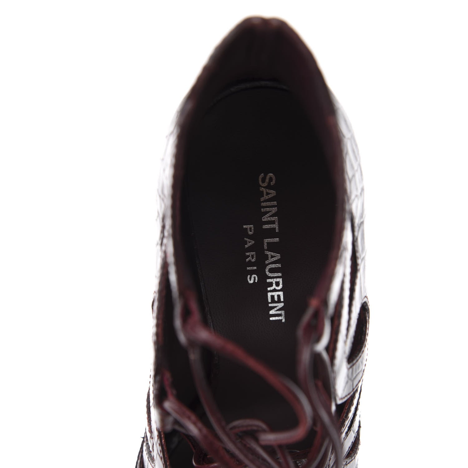 Saint Laurent Calfskin Crocodile Embossed Tribute 16 Lace Up Platform Sandals 38 Rouge Legion 8 of 11