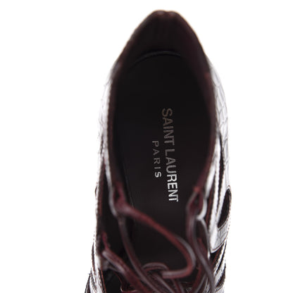 Saint Laurent Calfskin Crocodile Embossed Tribute 16 Lace Up Platform Sandals 38 Rouge Legion 8 of 11