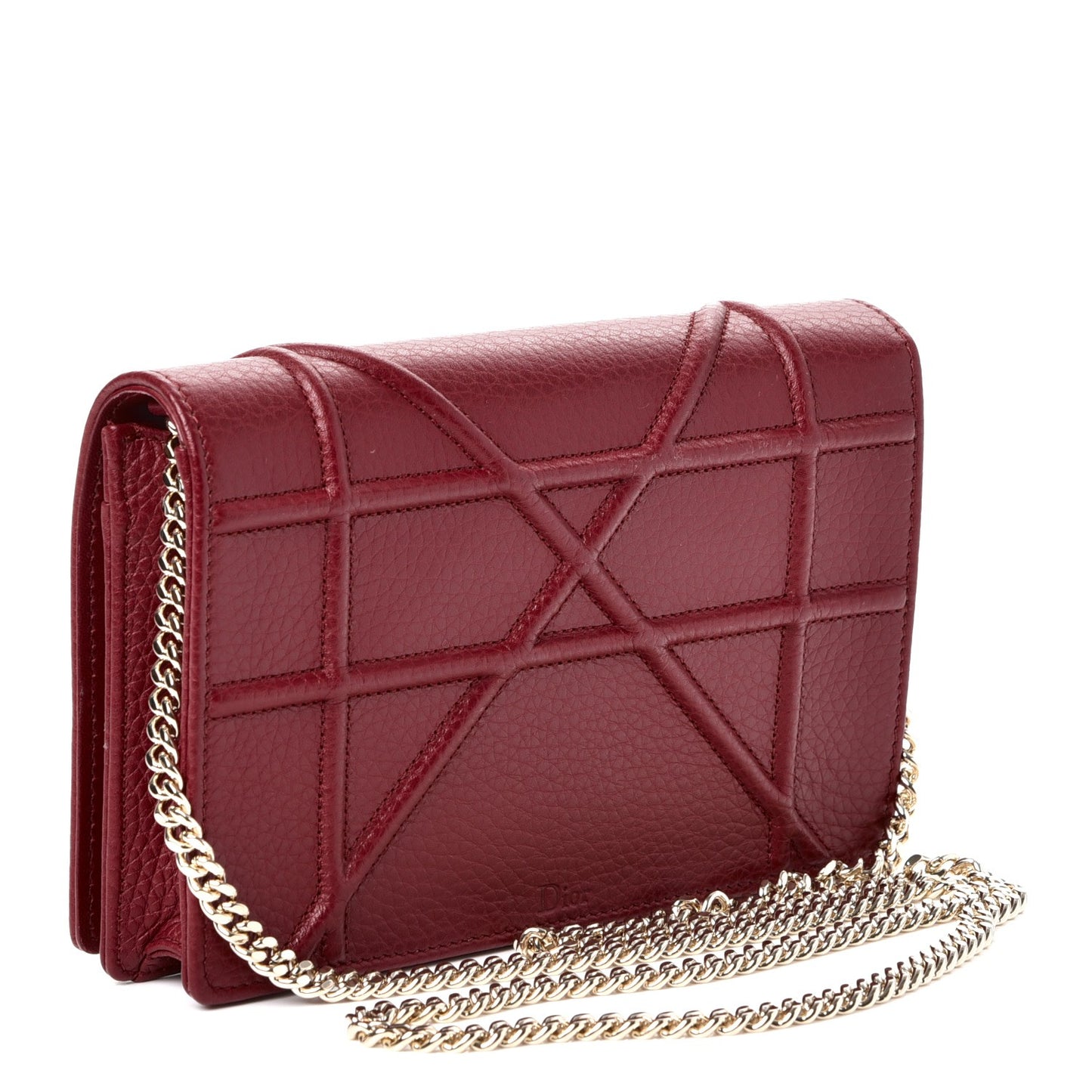 Grained Calfskin Diorama Wallet on Chain Pouch Burgundy
