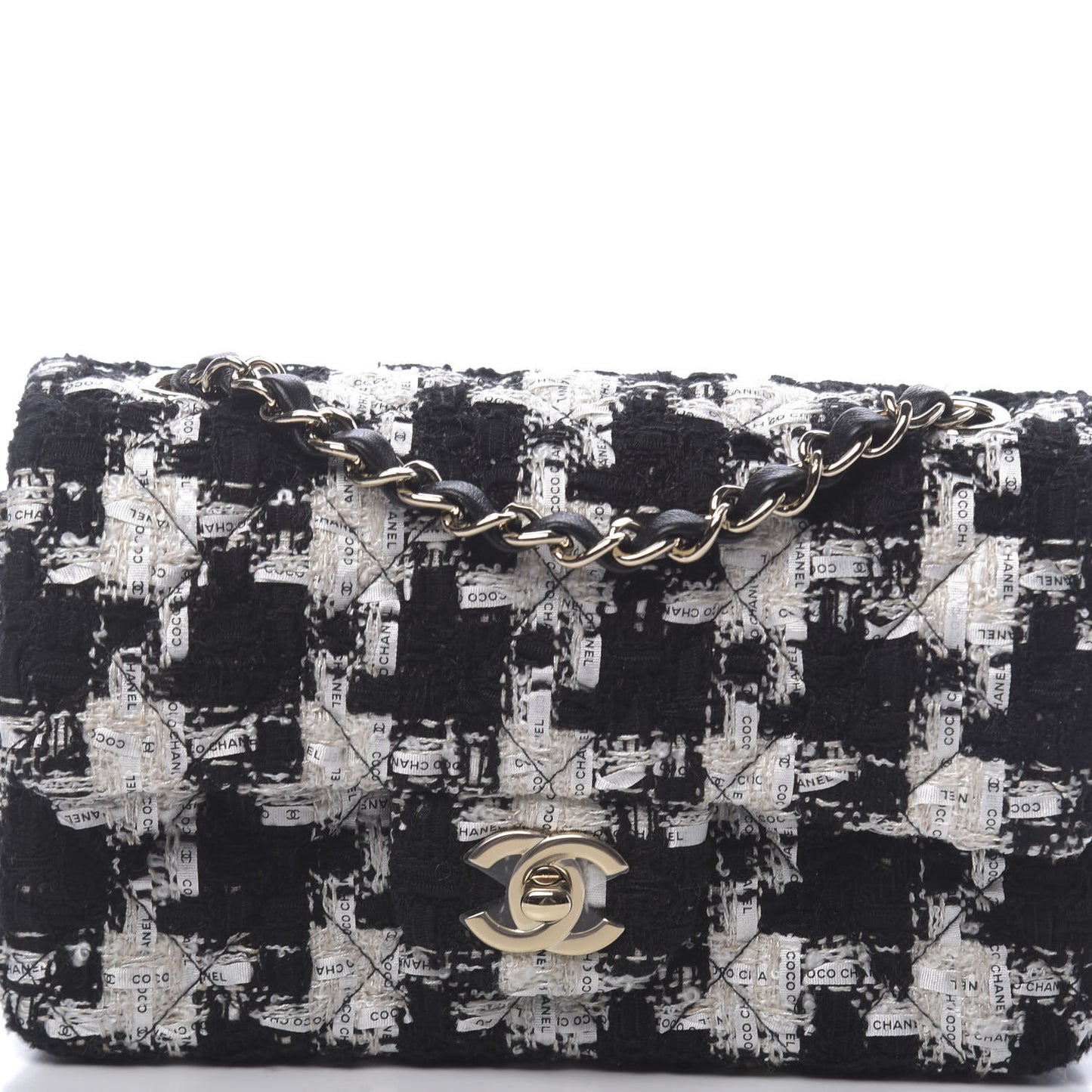 Tweed Quilted Mini Rectangular Flap Black Ecru White