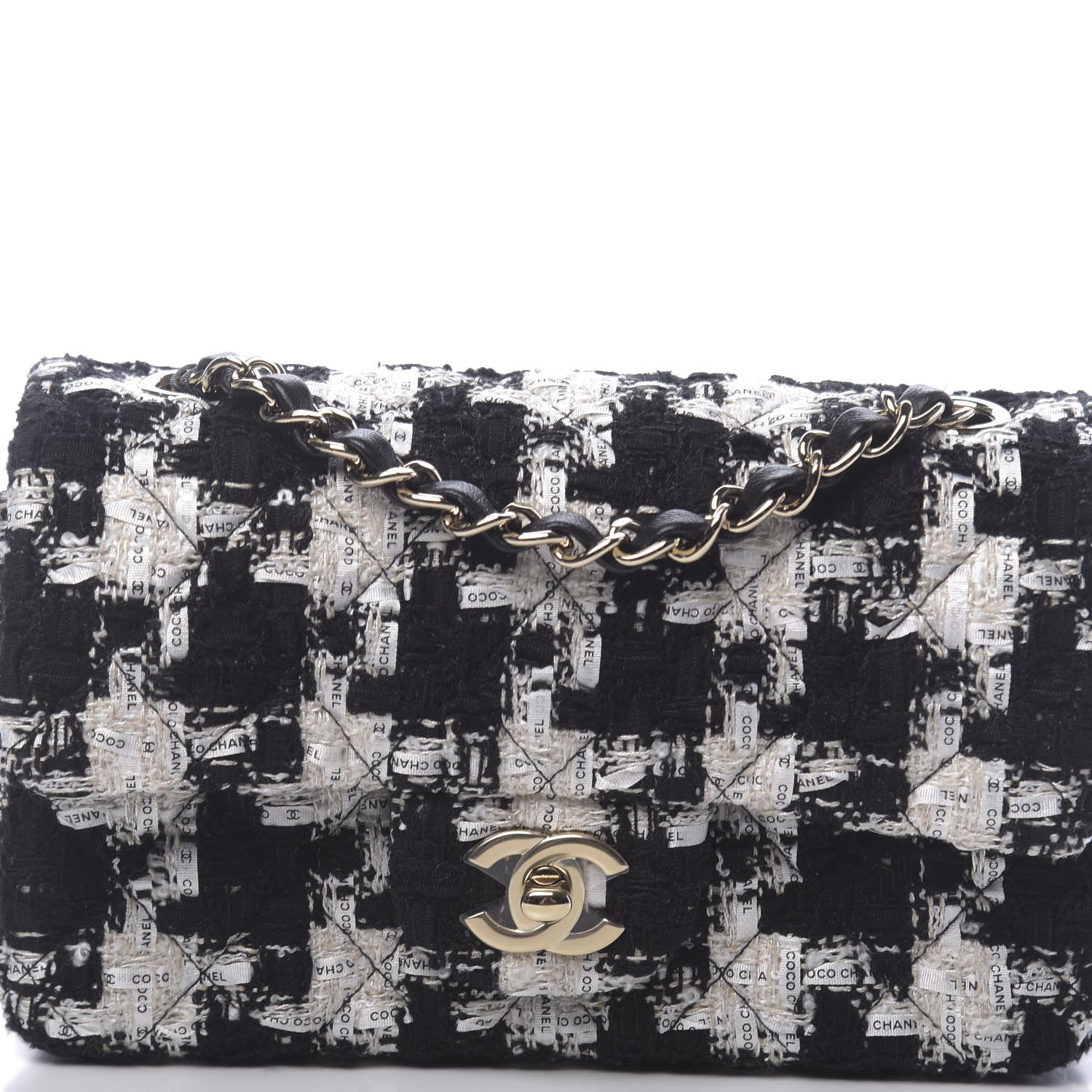 Chanel Tweed Quilted Mini Rectangular Flap Black Ecru White 10 of 11