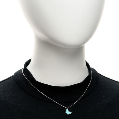 Van Cleef & Arpels 18K White Gold Turquoise Sweet Alhambra Butterfly Pendant Necklace 2 of 5
