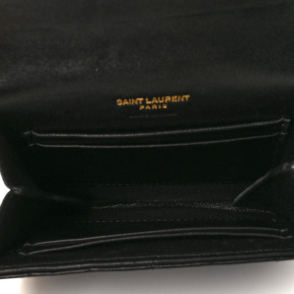 Saint Laurent Lambskin Matelasse Monogram Vicky Tri-Fold Wallet Black 5 of 9