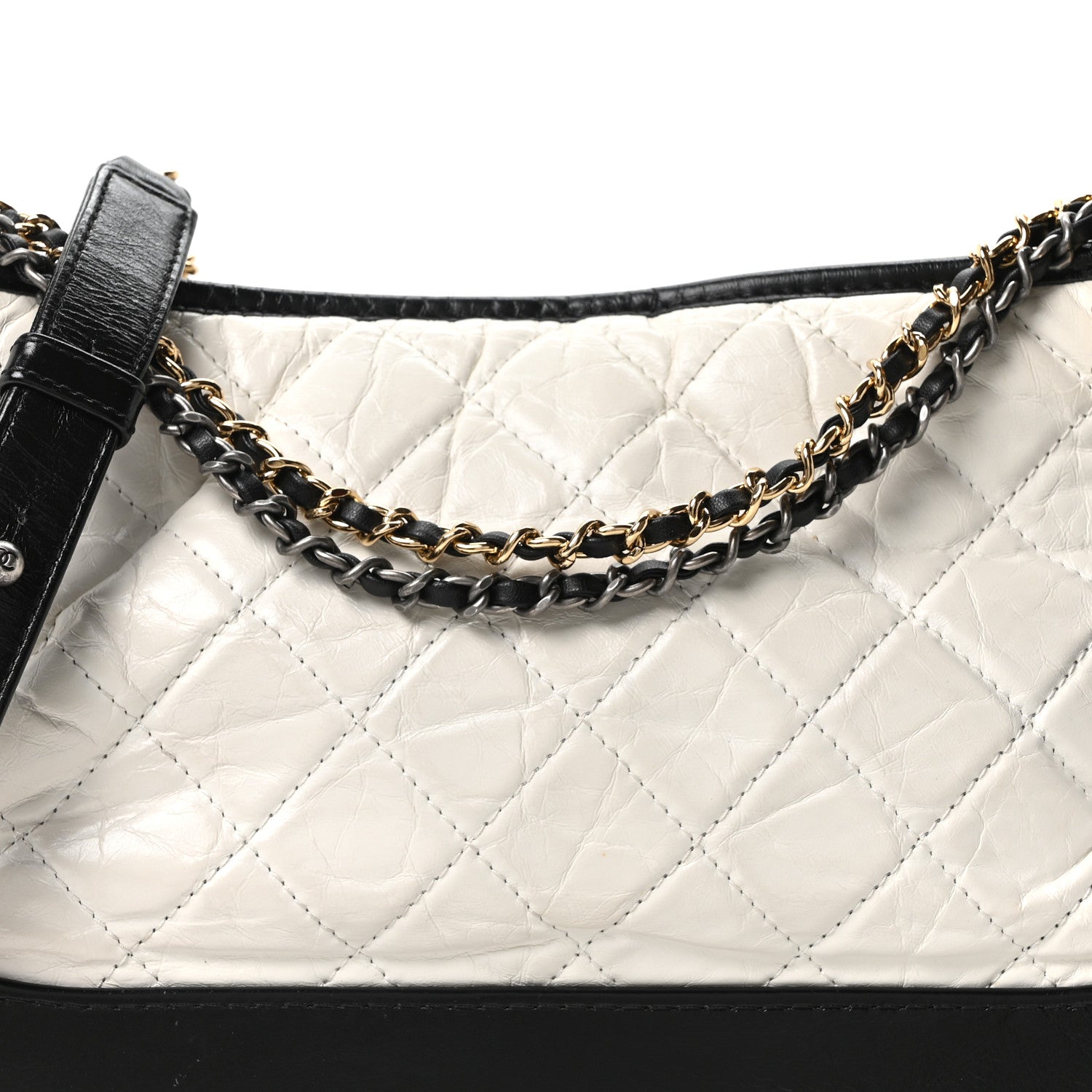 Chanel Aged Calfskin Quilted Medium Gabrielle Hobo Black White 8 of 10