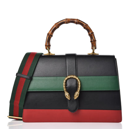 Gucci Calfskin Bamboo Web Large Dionysus Top Handle Bag Black Bright Evergreen Hibiscus Red 4 of 16