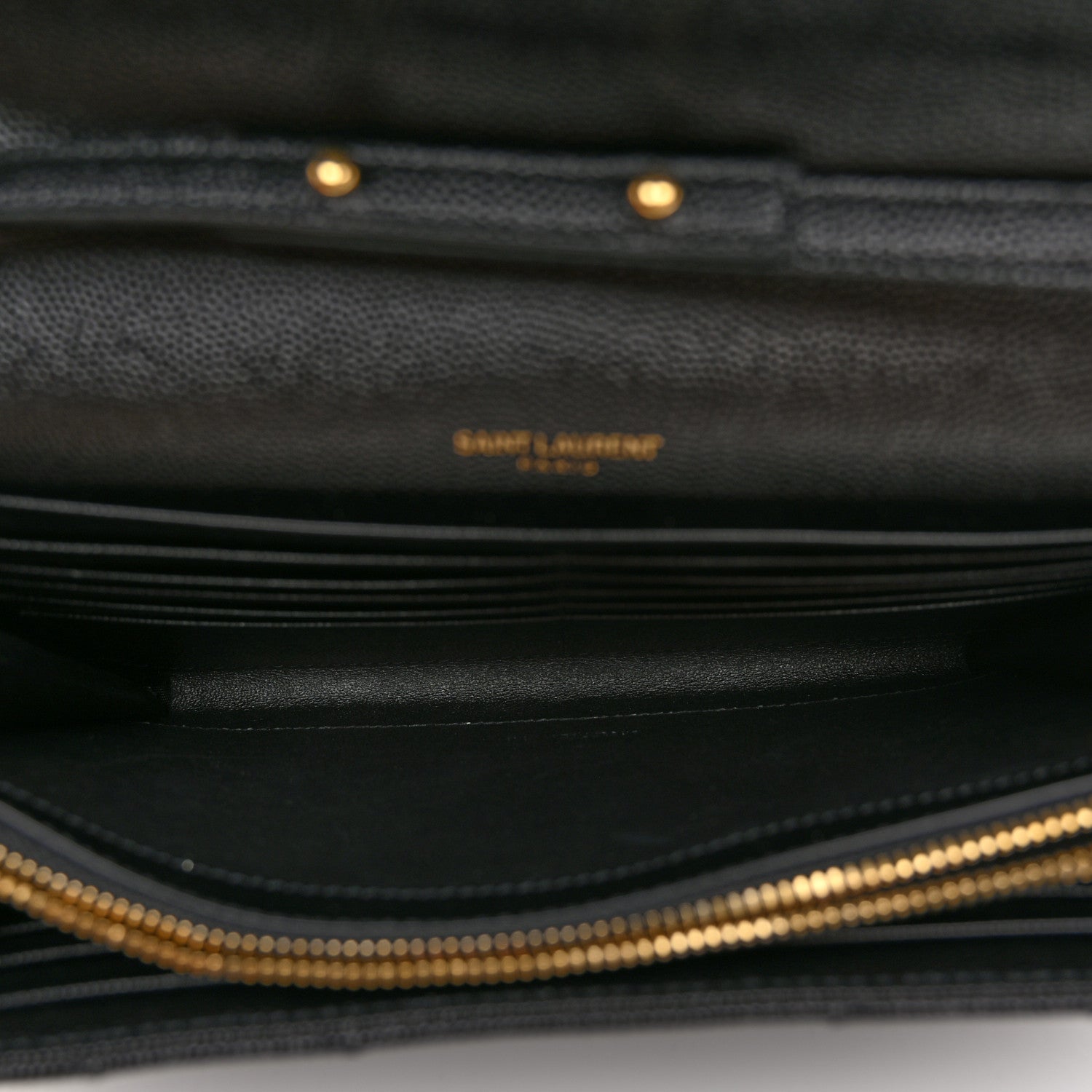 Saint Laurent Grain De Poudre Matelasse Chevron Monogram Chain Wallet Black 5 of 9