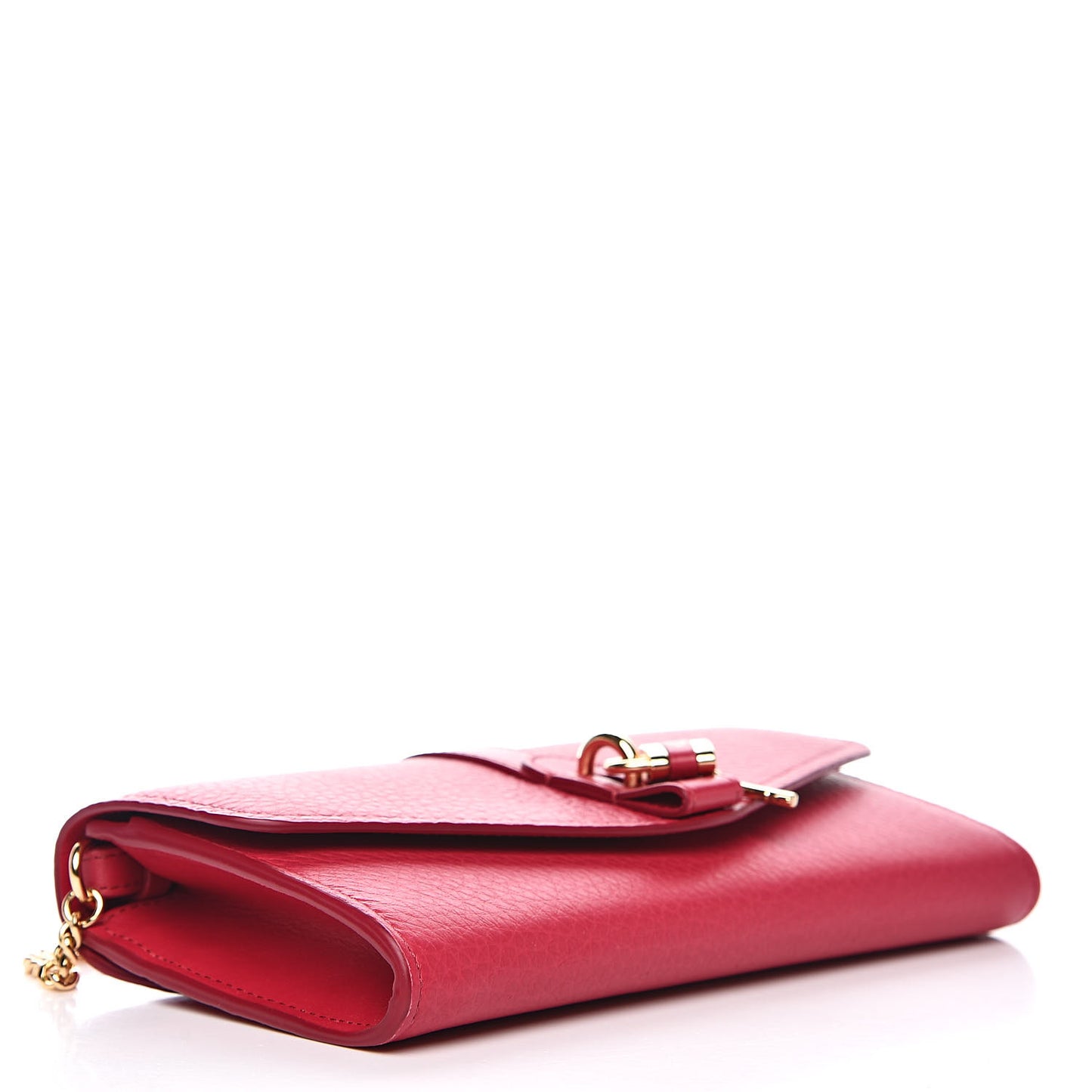 Shiny Grained Calfskin Aby Wallet on Chain Crimson Pink
