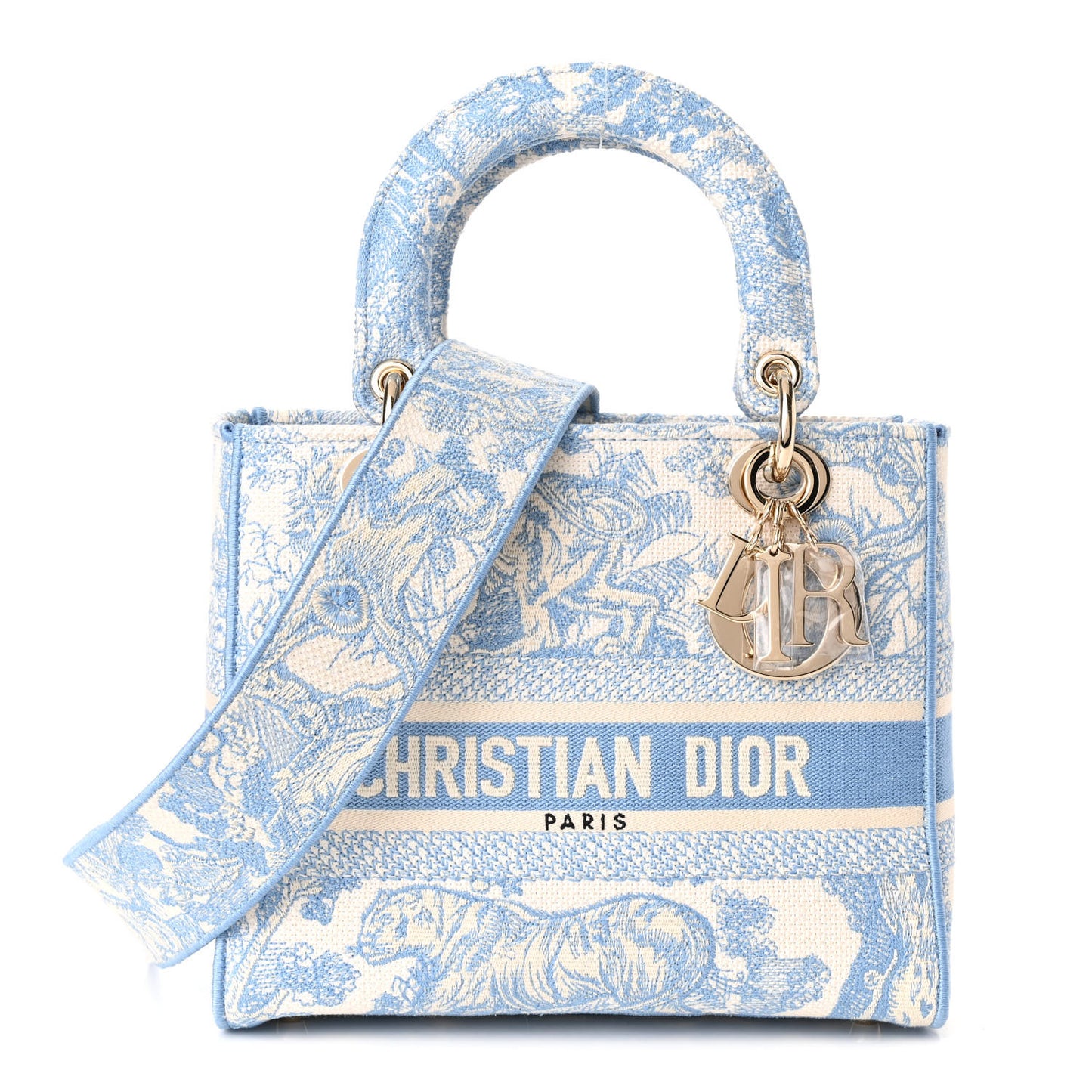 Canvas Toile De Jouy Embroidered Medium Lady D-Lite Blue