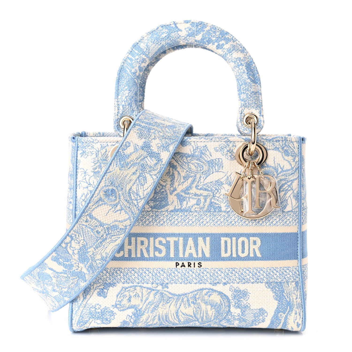 Christian Dior Canvas Toile De Jouy Embroidered Medium Lady D-Lite Blue 1 of 9