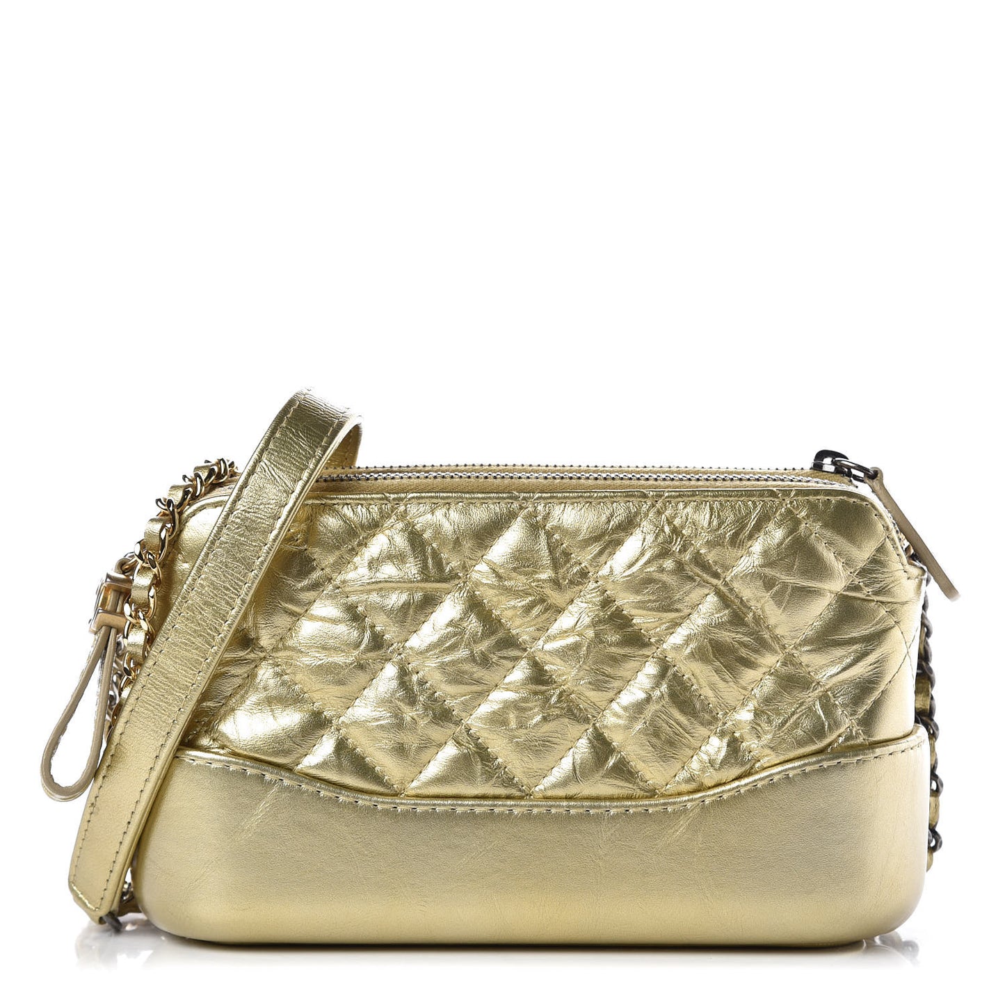 Metallic Aged Calfskin Quilted Small Gabrielle Clutch With Chain Gold
