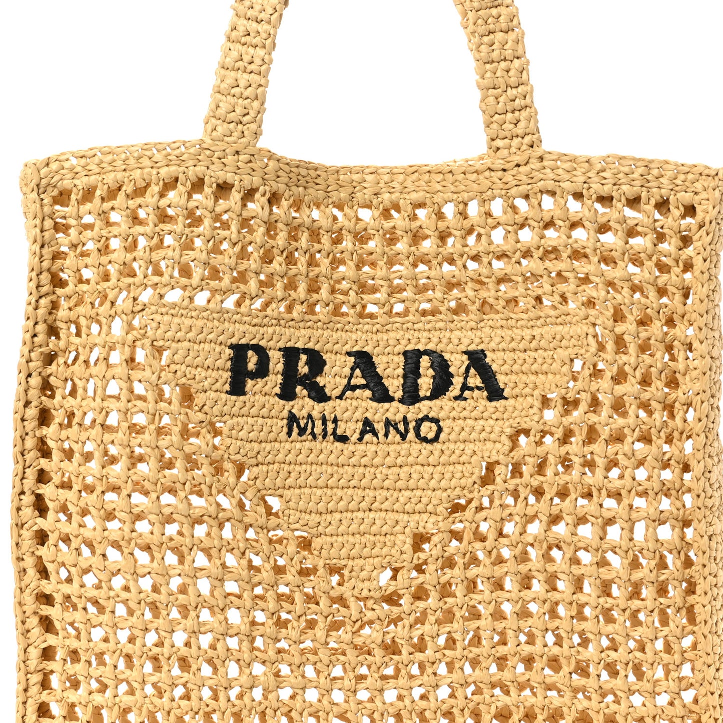 Yarn Raffia Effect Crochet Logo Embroidered Tote Bag Naturale