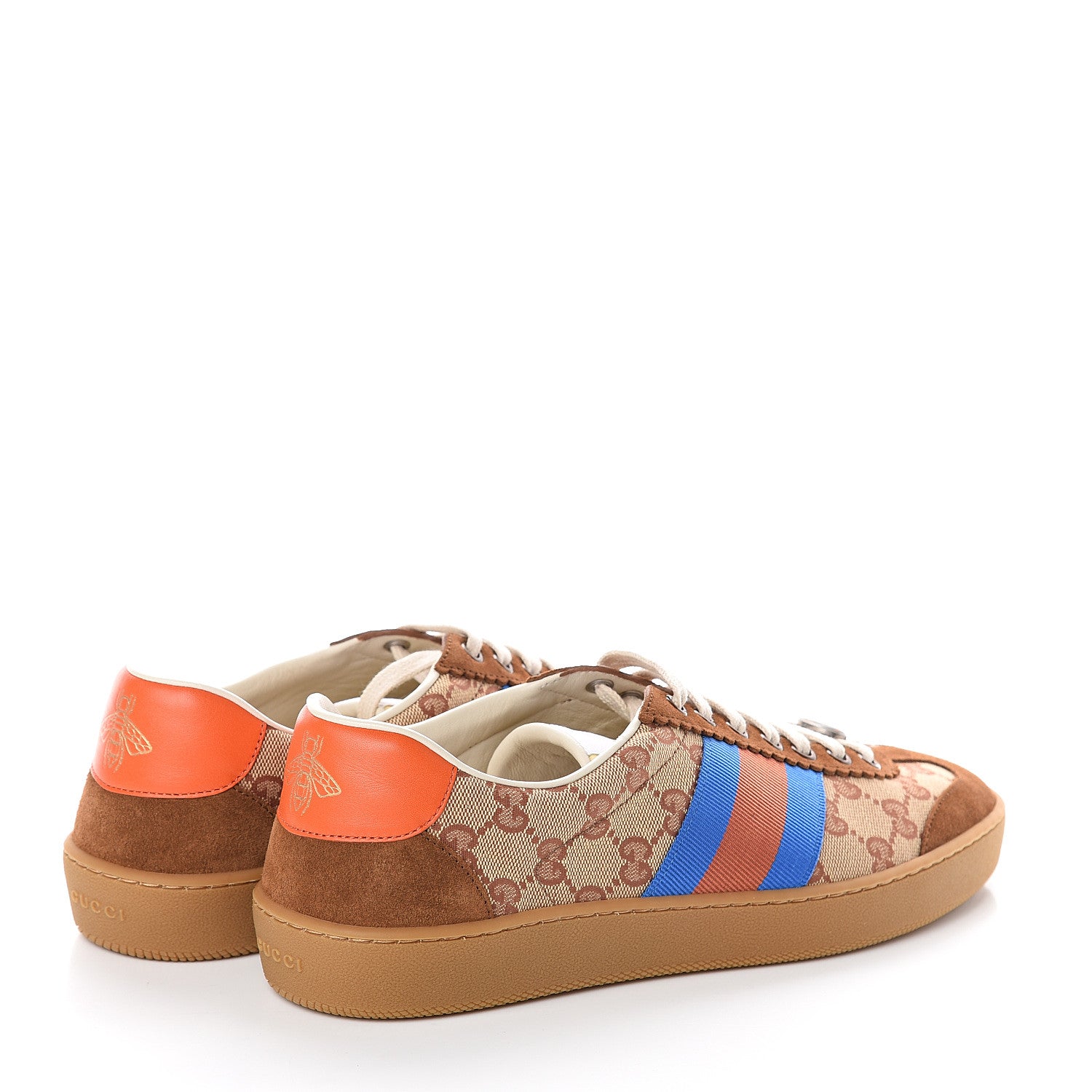 Gucci GG Monogram Suede Web Mens G74 Sneakers 8 Beige Ruggine Cuir 4 of 7