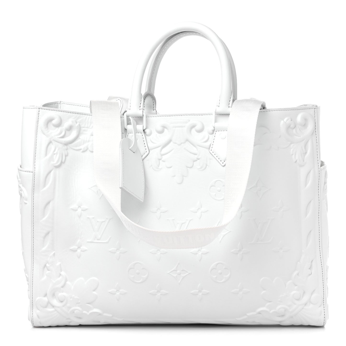 Calfskin LV Ornament Sac Plat 24H Optic White