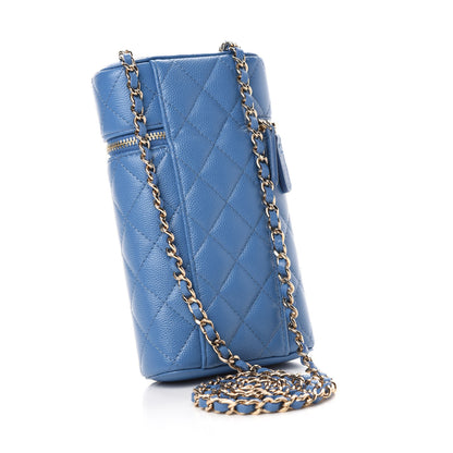 Chanel Caviar Quilted Phone Holder With Chain Blue 3 of 11