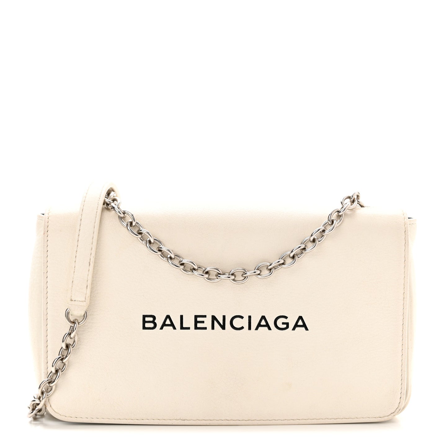 Pebbled Calfskin Chain Wallet White
