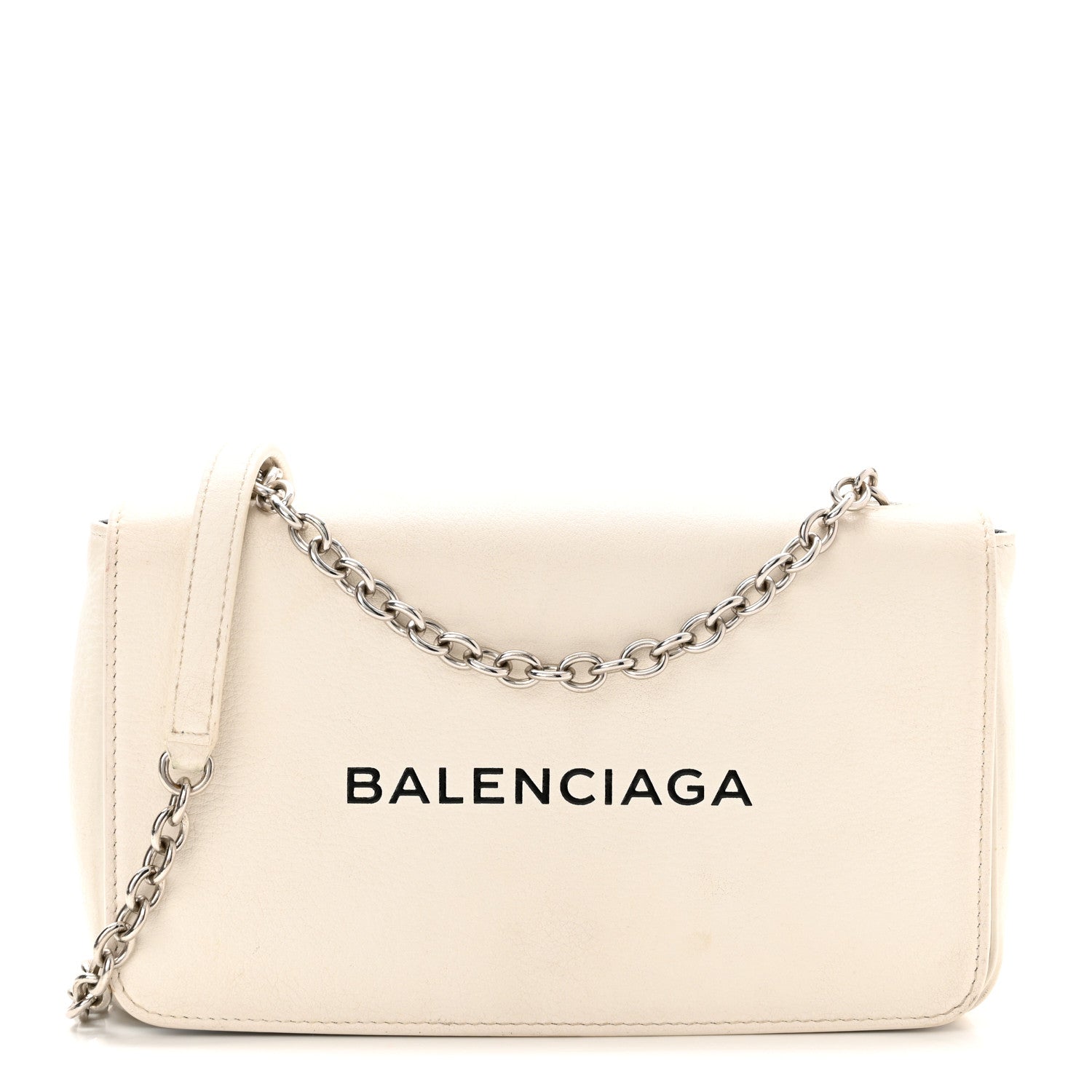 Balenciaga Pebbled Calfskin Chain Wallet White 1 of 13