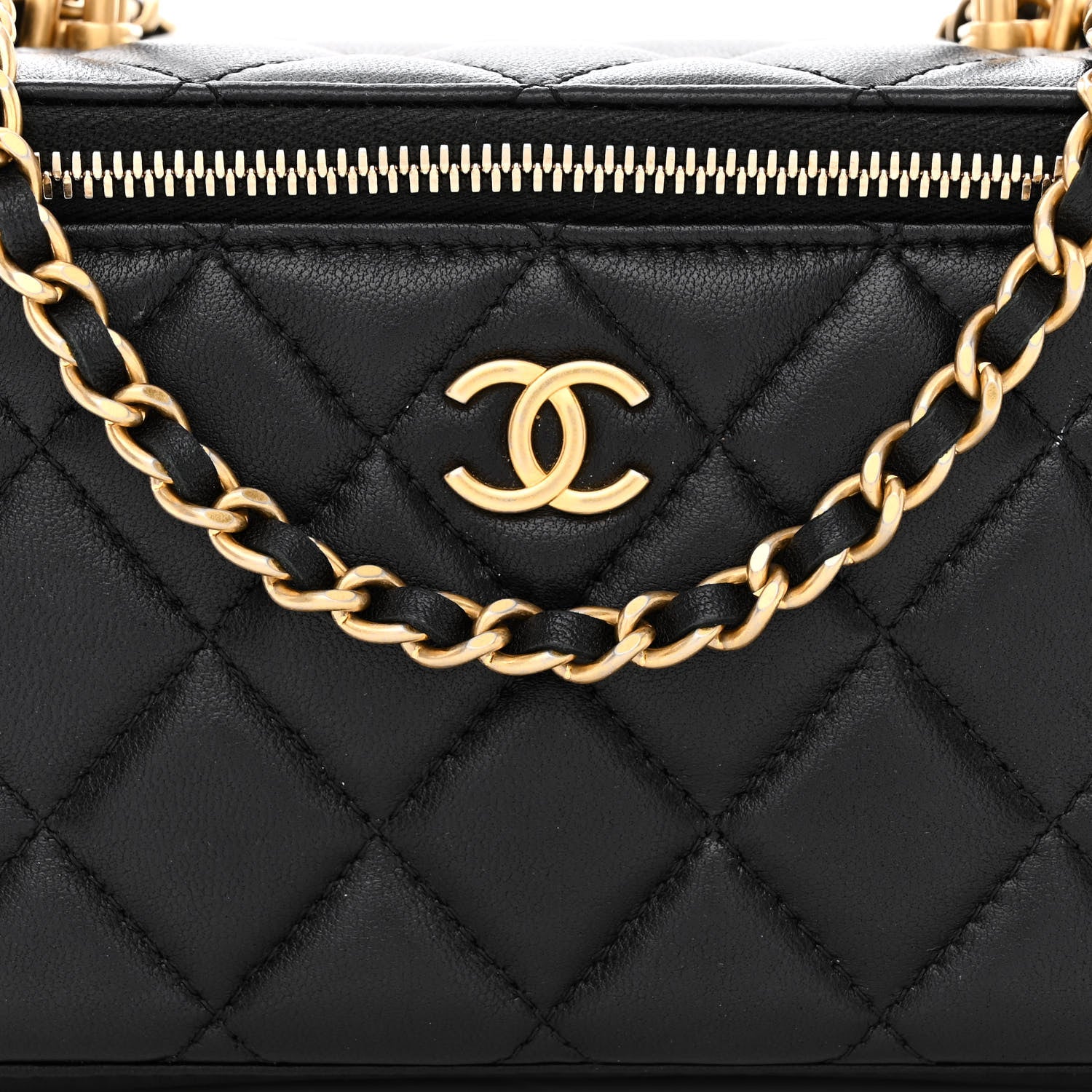 Chanel Lambskin Quilted Metal Small Top Handle Vanity Case With Chain Black 8 of 12