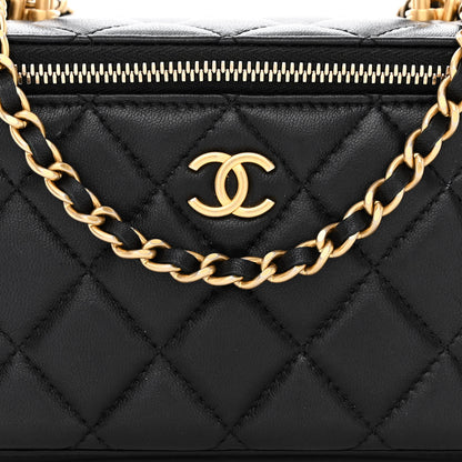 Chanel Lambskin Quilted Metal Small Top Handle Vanity Case With Chain Black 8 of 12