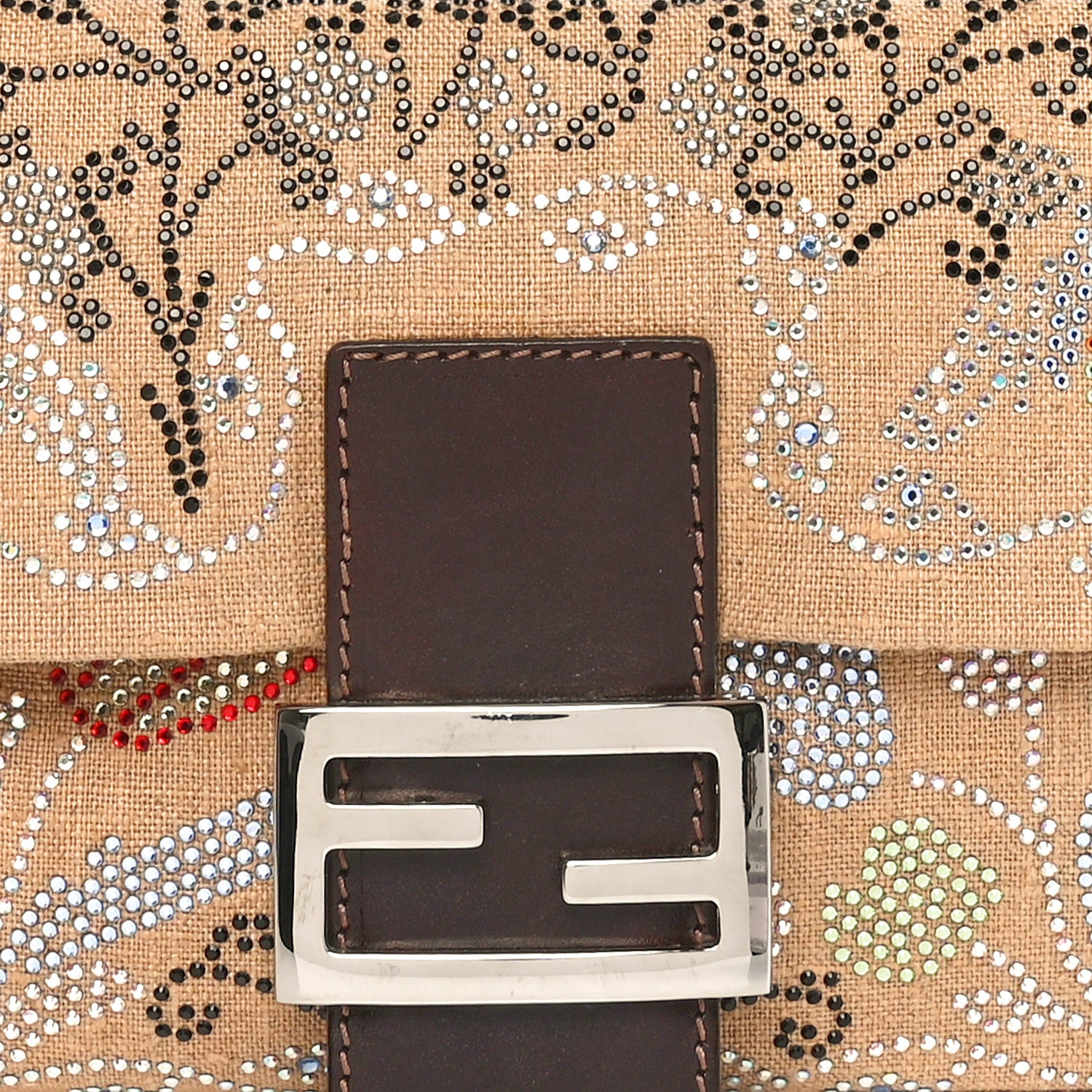 Fendi Linen Crystal Floral Beaded Baguette Beige Multicolor 7 of 11
