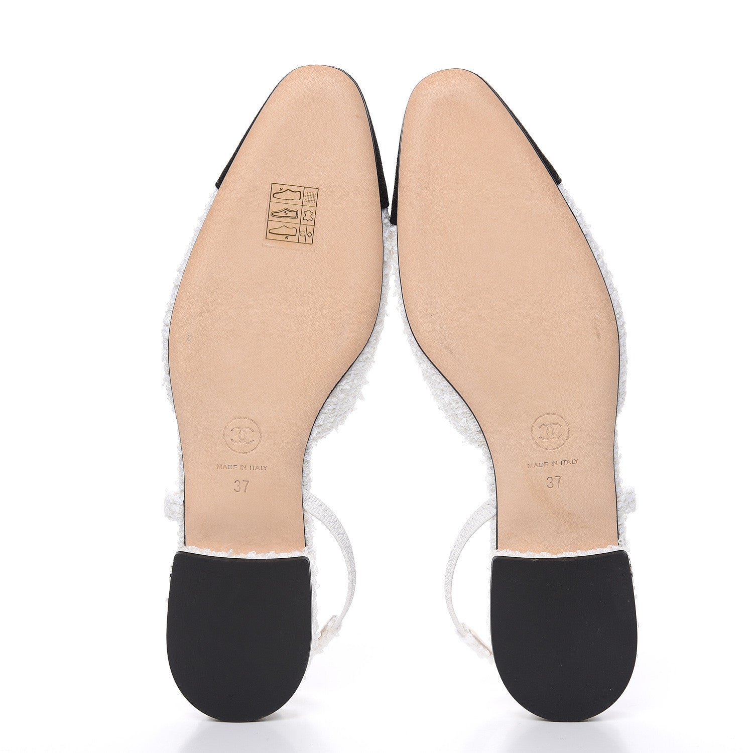 Chanel Tweed Cap Toe CC Slingback Flat 37 White Black 6 of 9