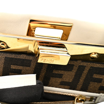 Fendi Vitello Seta Canvas FF Mini Peekaboo Iconic Satchel Uovo Sigaro Marrone 8 of 11