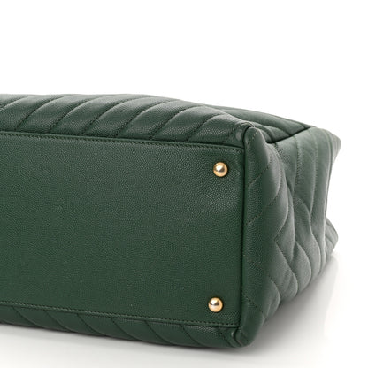 Chanel Caviar Chevron Quilted Large Coco Handle Shopping Tote Dark Green 10 of 10