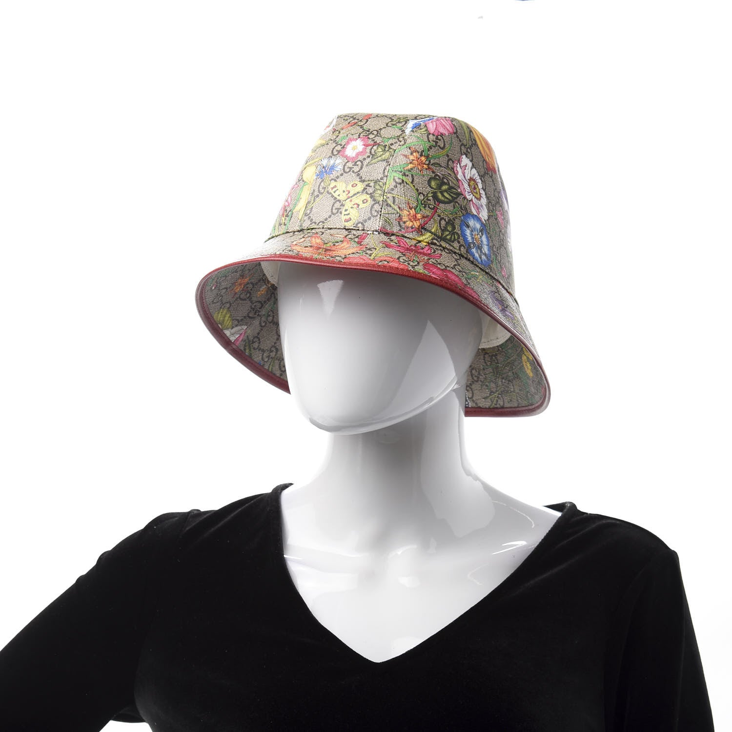 Gucci GG Supreme Monogram Flora Fedora Hat L Red 2 of 9