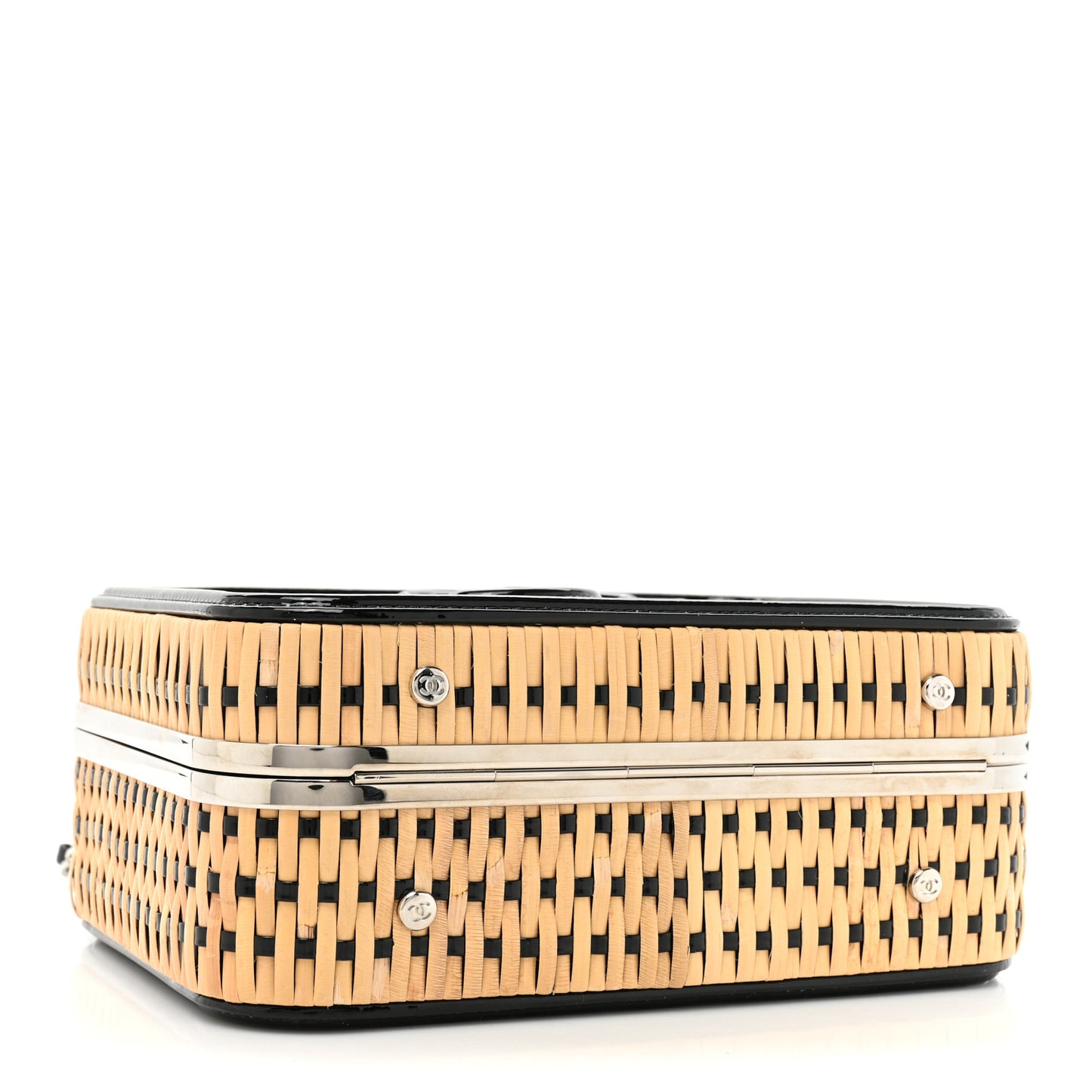 Raffia Patent Medium CC Filigree Vanity Case Black