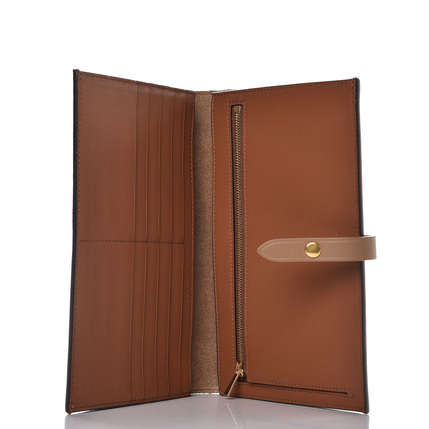 Natural Calfskin Large Multifunction Strap Wallet Tan