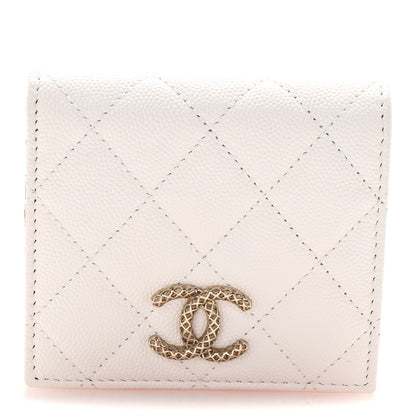 Chanel Caviar Metal Perforated Quilted CC Compact Bi-Fold Flap Wallet White Pink 1 of 8