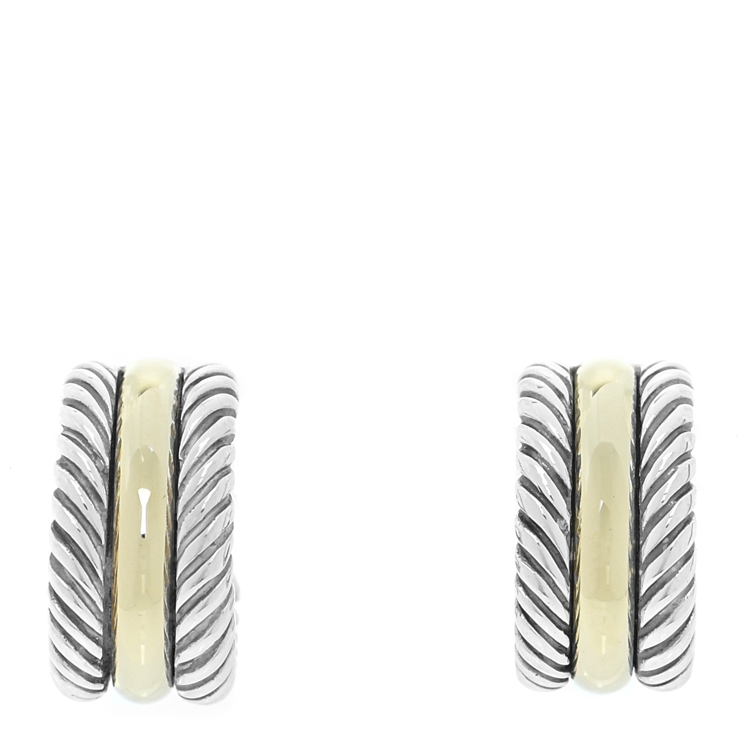 David Yurman Sterling Silver 14K Yellow Gold 16mm Cable Classics Hoop Earrings 1 of 5