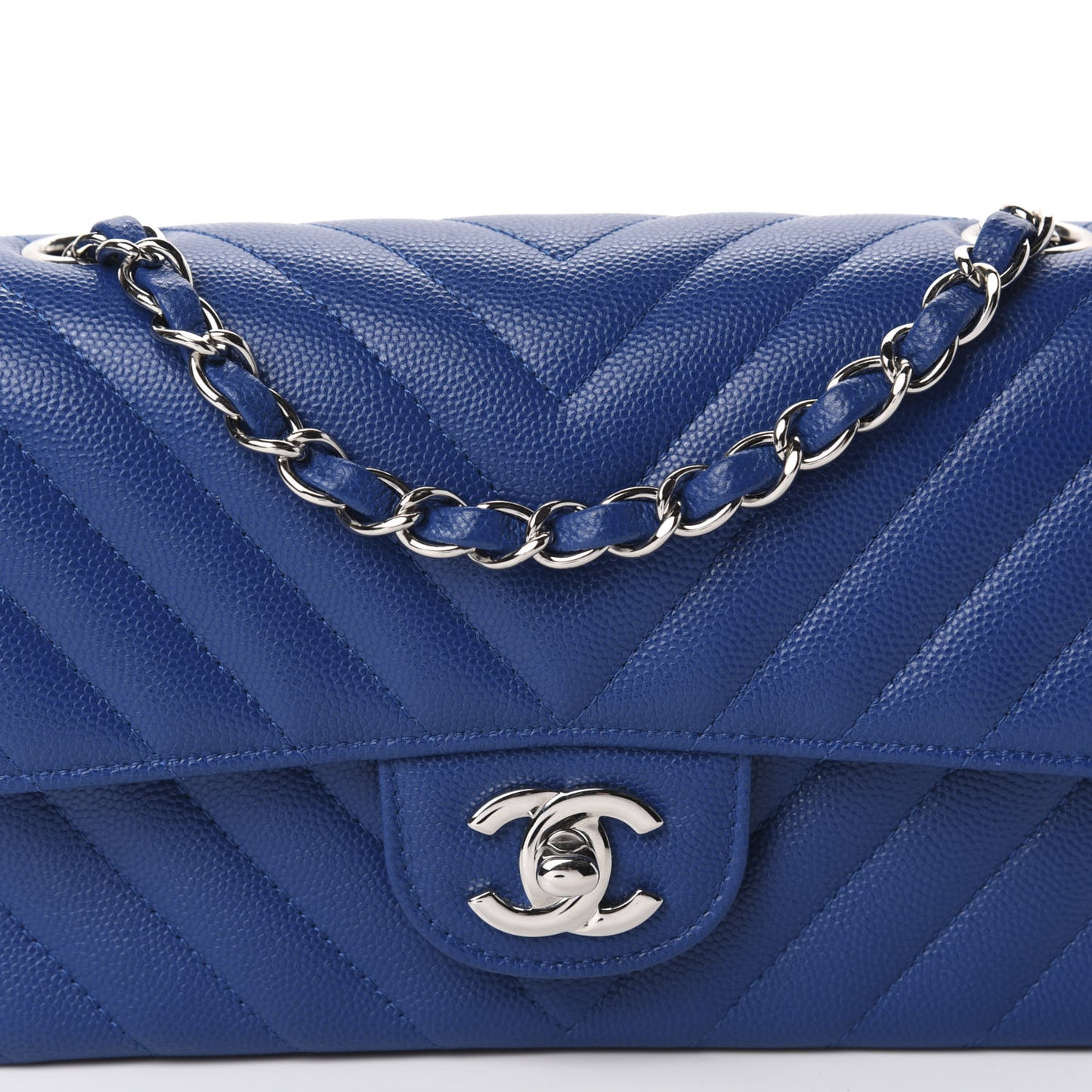 Caviar Chevron Quilted Mini Rectangular Flap Blue