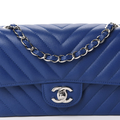 Chanel Caviar Chevron Quilted Mini Rectangular Flap Blue 10 of 11