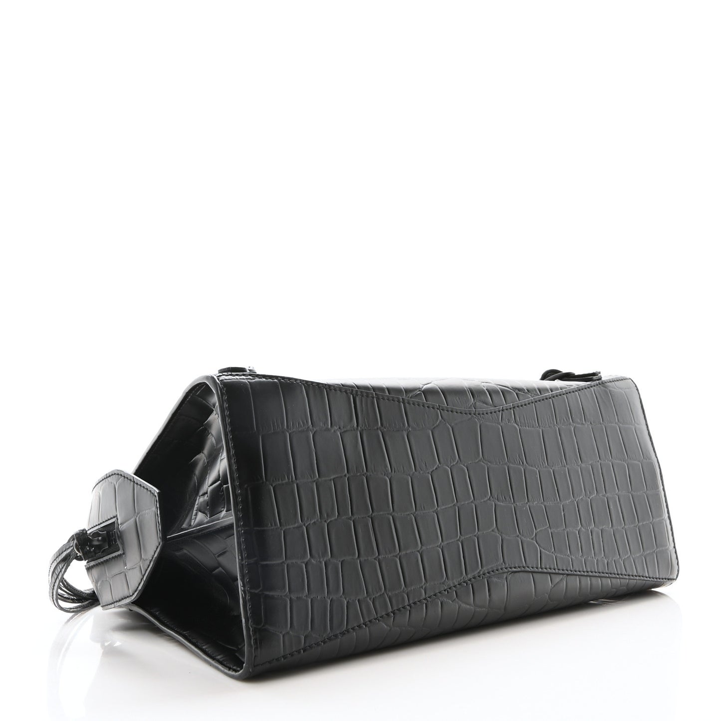 Semi Shiny Calfskin Crocodile Embossed Neo Classic Black Hardware City Black