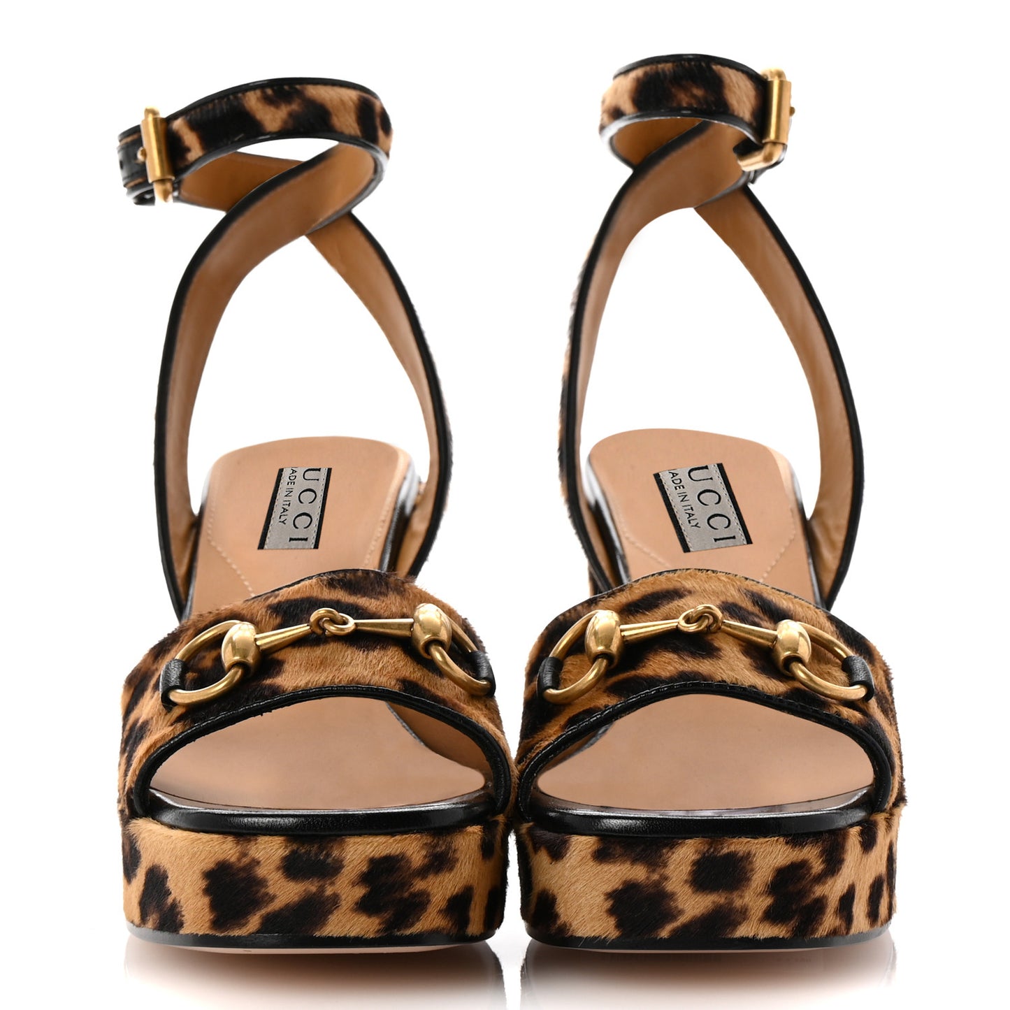 Calf Hair Leopard Print Horsebit 25/60mm Platform Sandals 37.5 Hazelnut Black