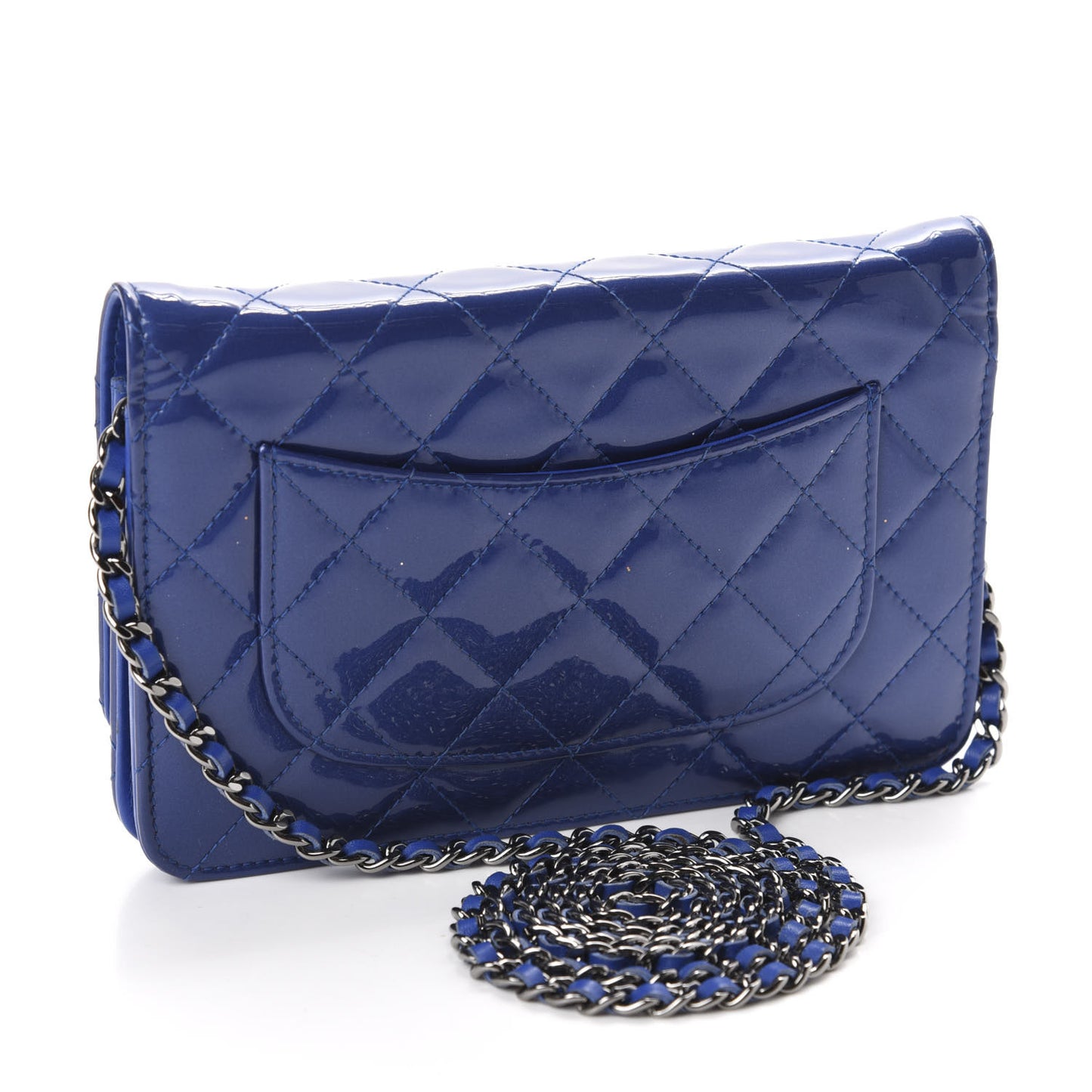 Patent Quilted Wallet On Chain WOC Blue