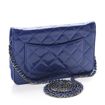 Chanel Patent Quilted Wallet On Chain WOC Blue 3 of 12