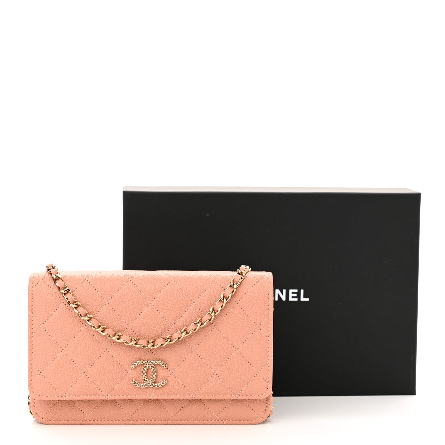 Chanel Caviar Quilted Perforated Metal CC Wallet On Chain WOC Beige 12 of 12
