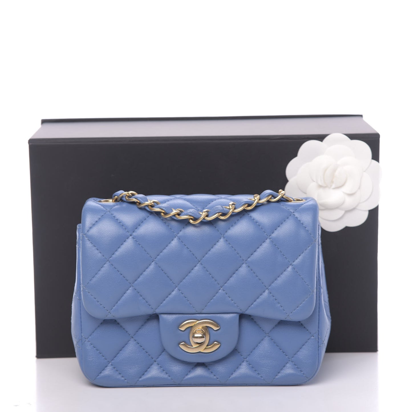 Lambskin Quilted Mini Square Flap Blue
