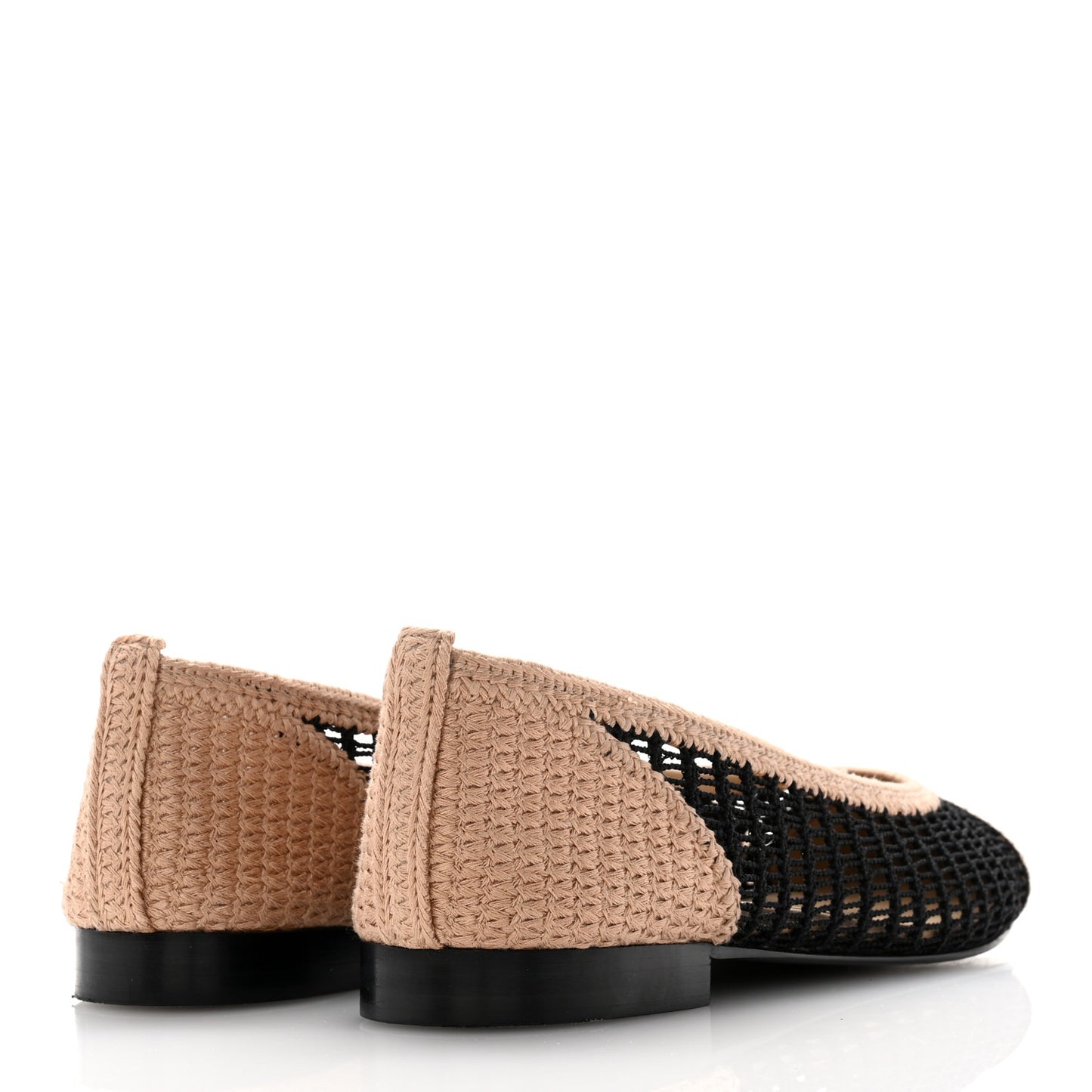 Raffia Cap Toe Ballerina Flats 38.5 Black Beige