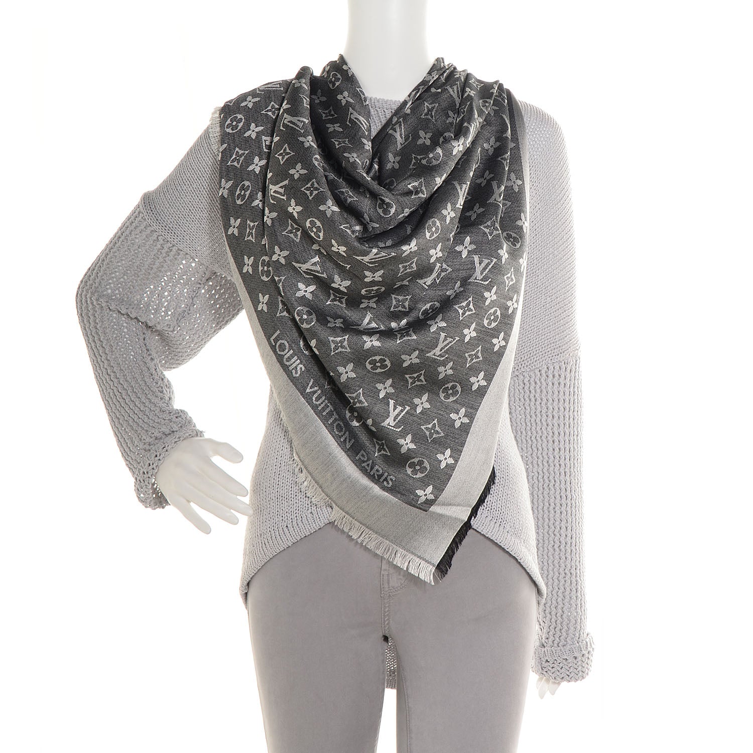Louis Vuitton Wool Silk Monogram Denim Shawl Black 5 of 5