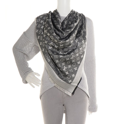 Louis Vuitton Wool Silk Monogram Denim Shawl Black 5 of 5