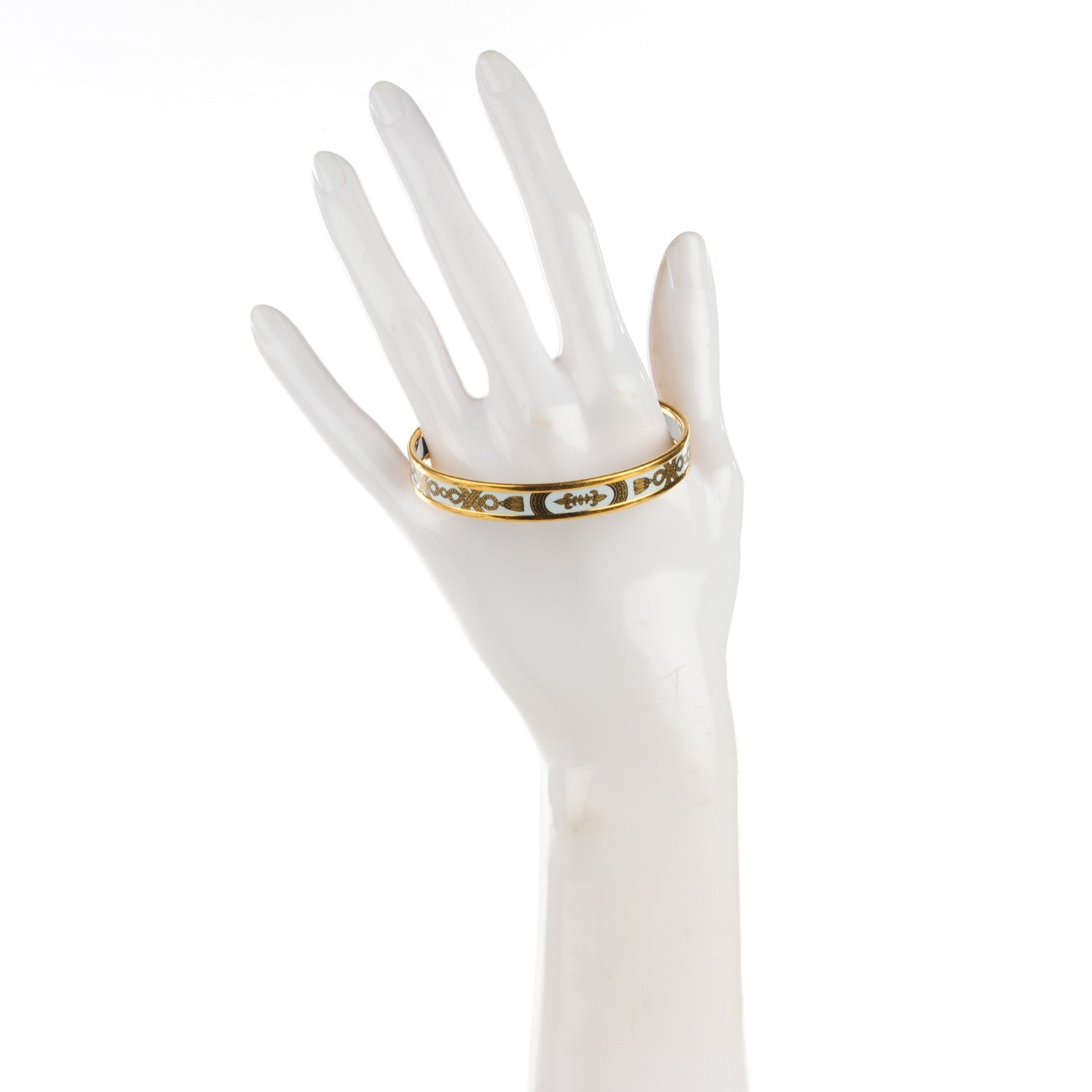 Hermes Enamel Printed Narrow Grand Apparat Bracelet 65 Blanc 2 of 5