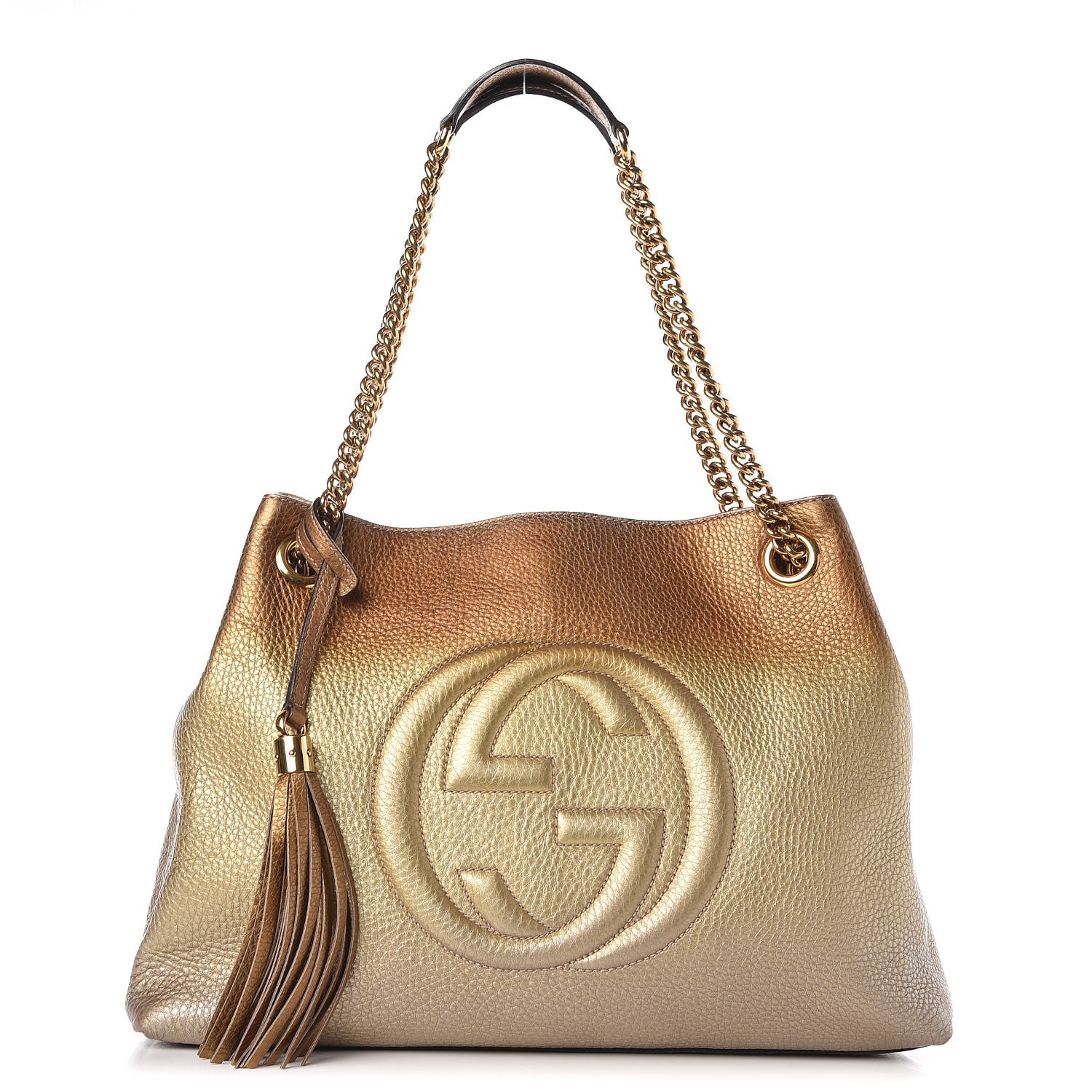 Gucci Metallic Pebbled Calfskin Medium Soho Chain Shoulder Bag Gold Ombre 1 of 13