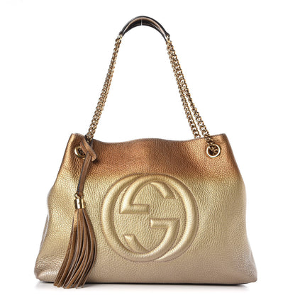 Gucci Metallic Pebbled Calfskin Medium Soho Chain Shoulder Bag Gold Ombre 1 of 13