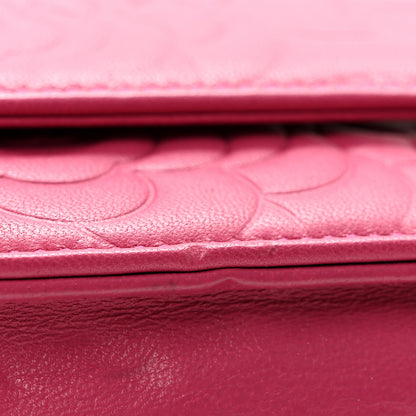Chanel Lambskin Camellia Embossed Wallet on Chain WOC Fuchsia 13 of 13
