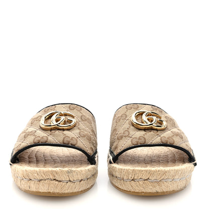Gucci Monogram Matelasse GG Marmont Espadrille 20mm Slide Sandals 37 Beige Ebony Black 3 of 9