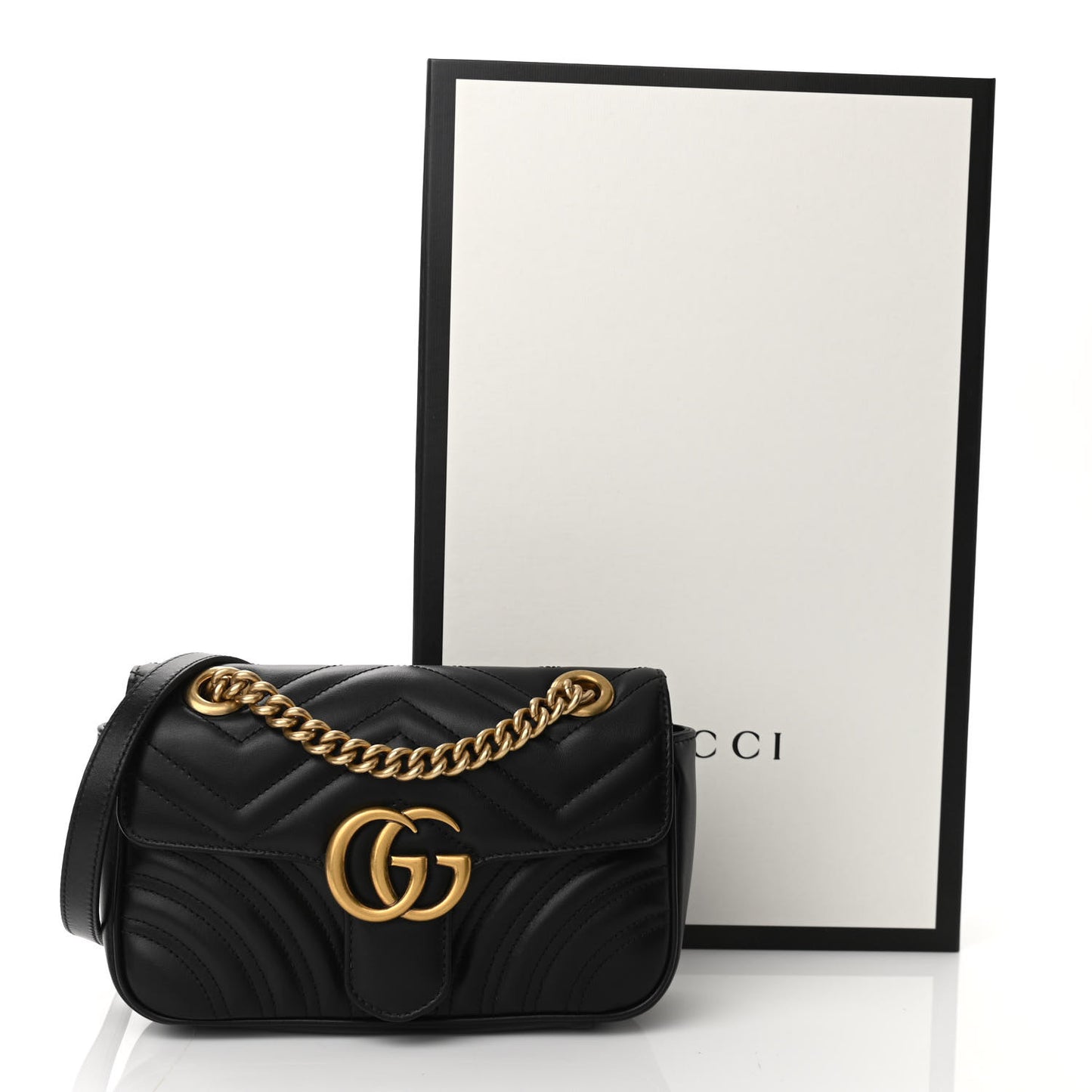 Calfskin Matelasse Mini GG Marmont Shoulder Bag Black